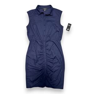 NWT GUESS Navy Blue Sleeveless Polo Dress W/ Front Ruching Detail Size 4